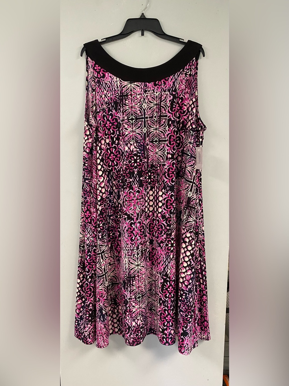 Catherines Black Pink Printed Sleeveless Midi Dress Plus Size 2X 22/24W